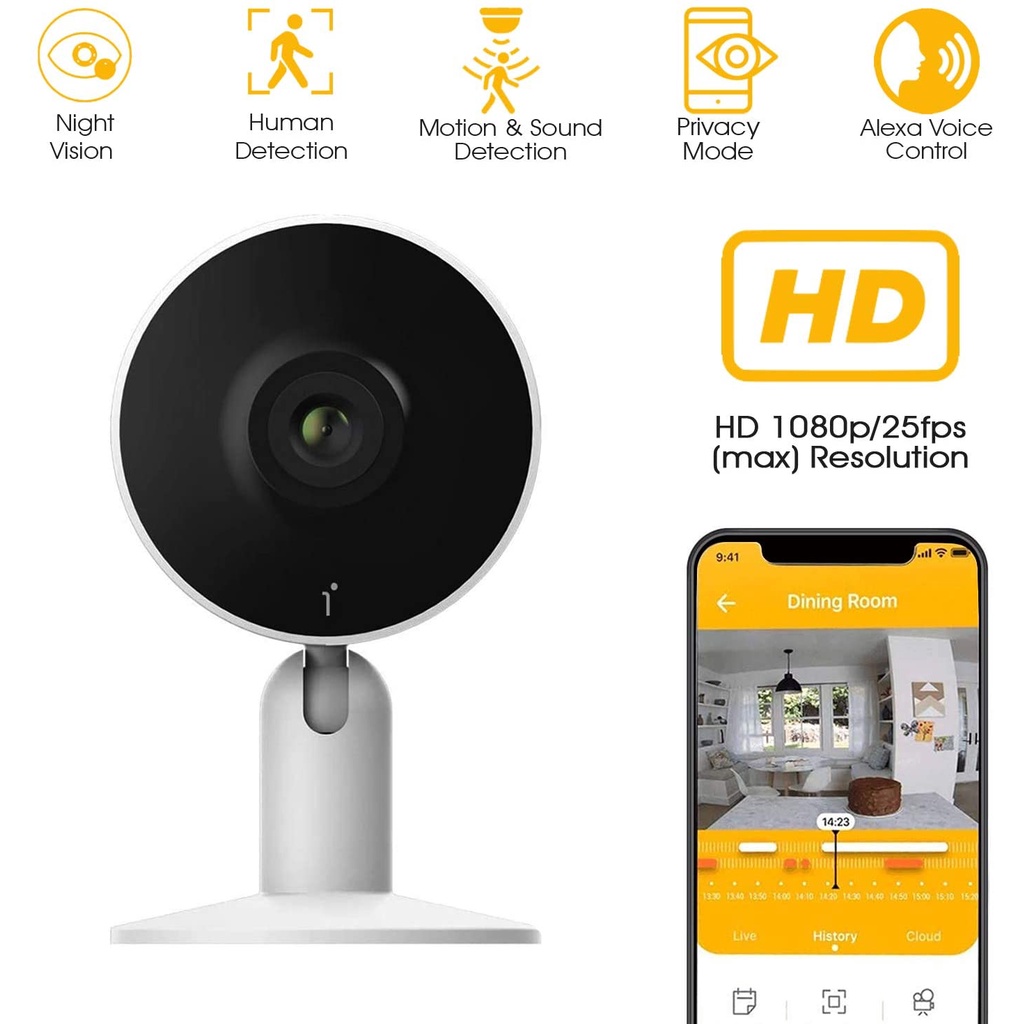 ARENTI IN1 Indoor Wi-Fi Smart Camera Audio FULL HD 1080P Kamera No Blind Spot 1080P Mini Camera CCTV