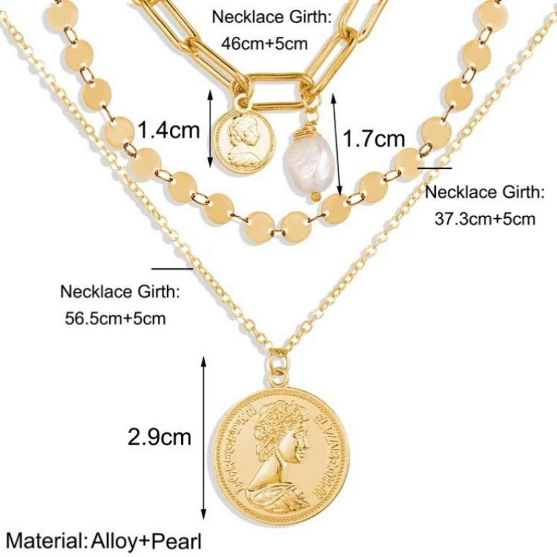 Kalung Rantai 3 Layer Necklace Korea Premium Aksesoris Wanita Kekinian