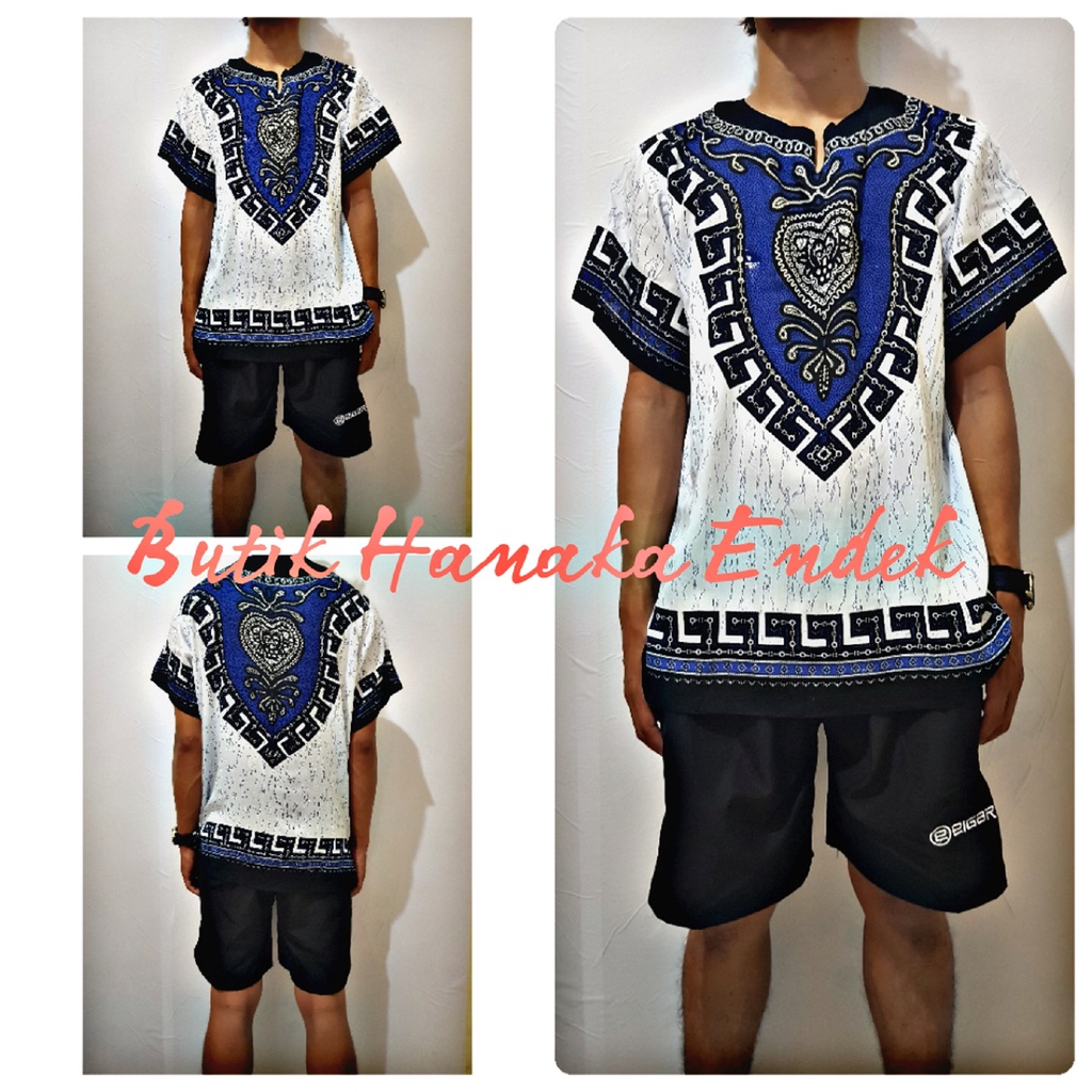 Setelan Baju dan Celana Pendek Etnik Dashiki Love Pria/Wanita (Unisex)