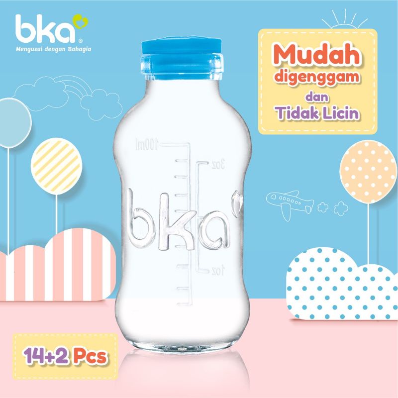 BKA Botol Kaca ASI Tutup Karet isi 16 pcs 100 ml Breastmilk Glass Bottle