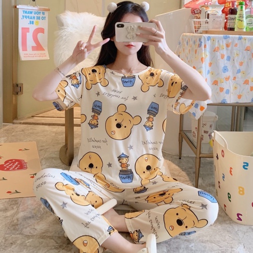 UNNY.ID Baju Setelan Piyama Import Lengan Pendek Celana Panjang Baju Rumah Baju Tidur Wanita Motif Kartun-2