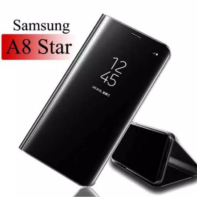 Flip Case Samsung Galaxy A8 Star A8Star Clear View Standing Cover Mirror