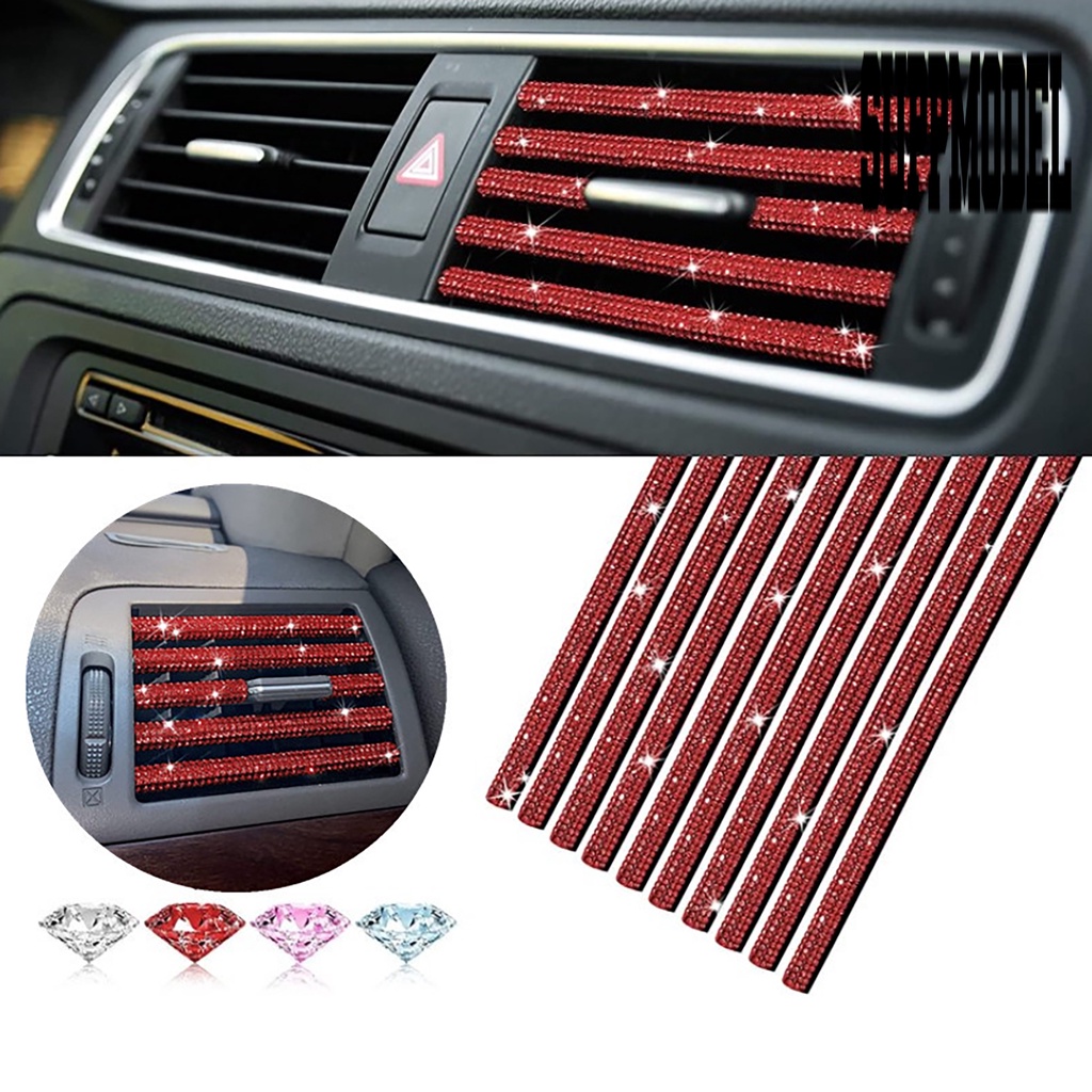 Suppmodelx &lt; 10Pcs / Set Strip Trim Karet Aksen Berlian Imitasi Untuk Dekorasi Interior Mobil