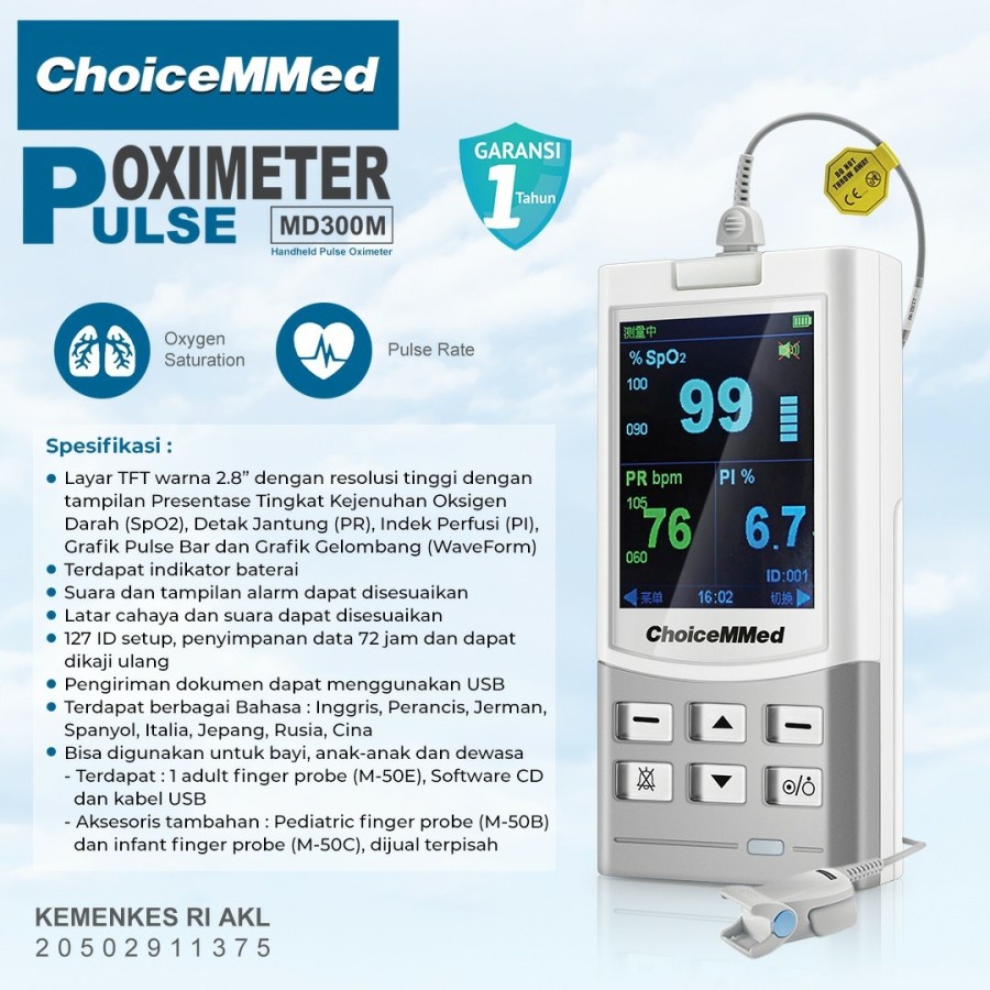 OXIMETER CHOICEMMED MD300M PULSE OXIMETER CHOICEMMED MD300M OXIMETER DEWASA OXIMETER ANAK OXIMETER B