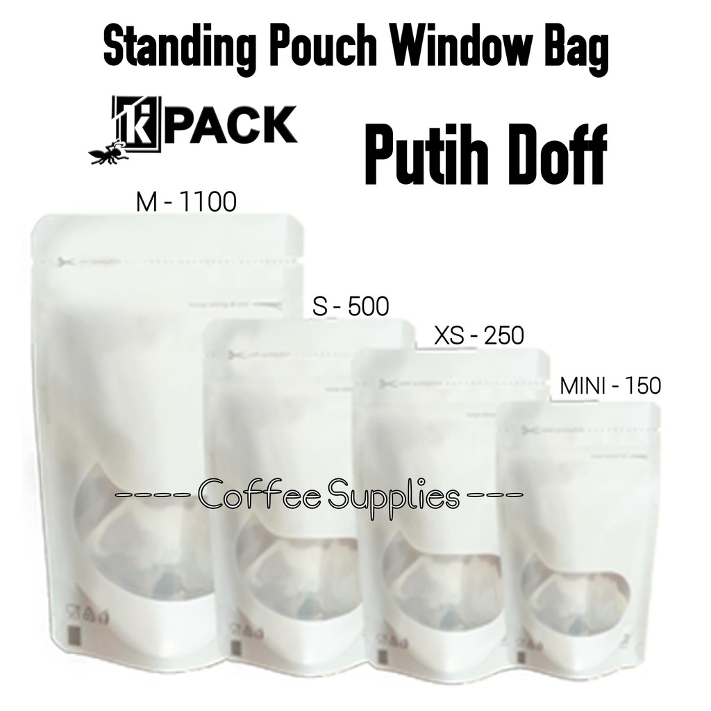 WINDOW BAG STANDING POUCH PUTIH DOFF MATTE WHITE premium packaging kemasan jendela kantong zip klip