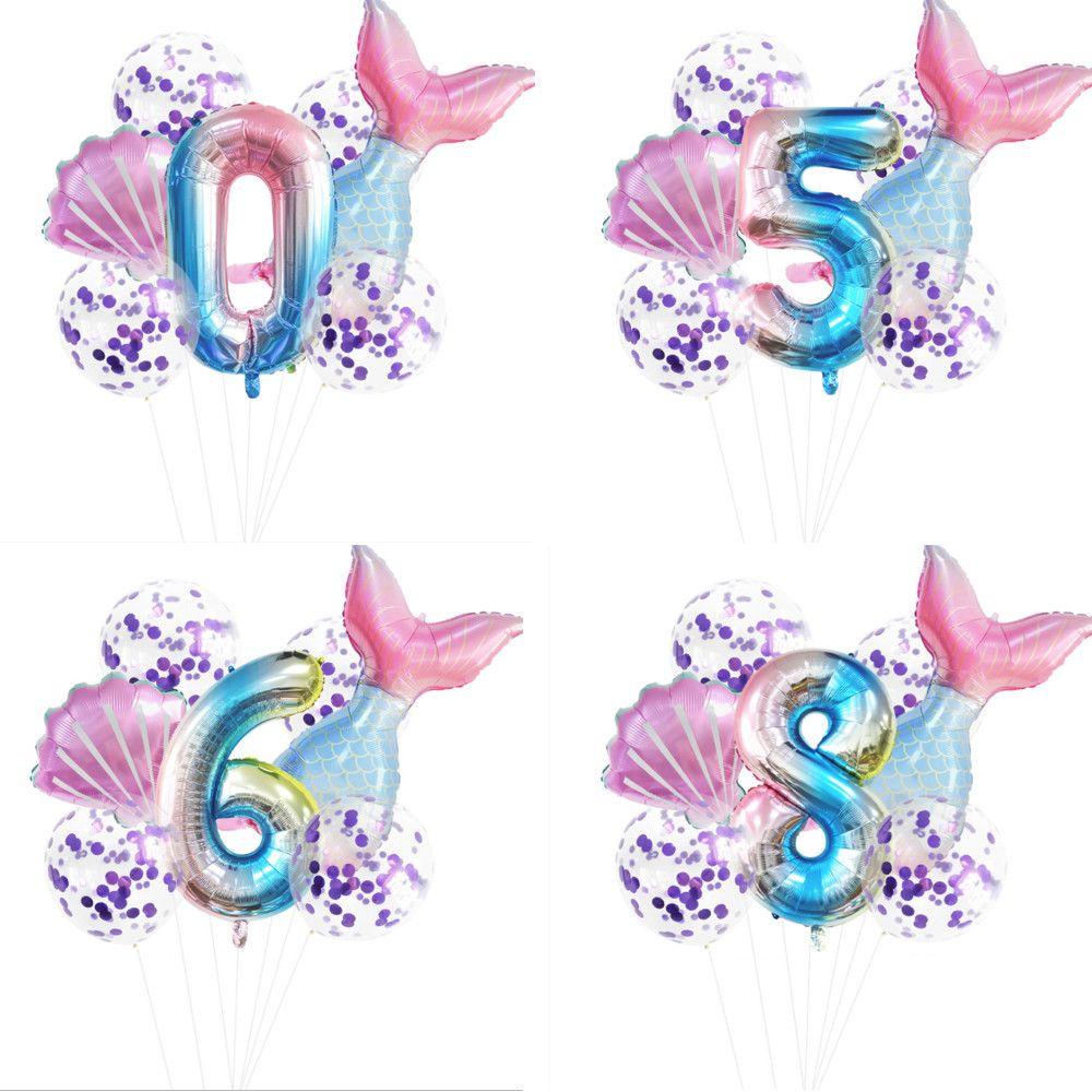 Suyo 7pcs / lot Balon Helium 32 Inci Bentuk Ekor Mermaid Untuk Pesta Ulang Tahun Anak