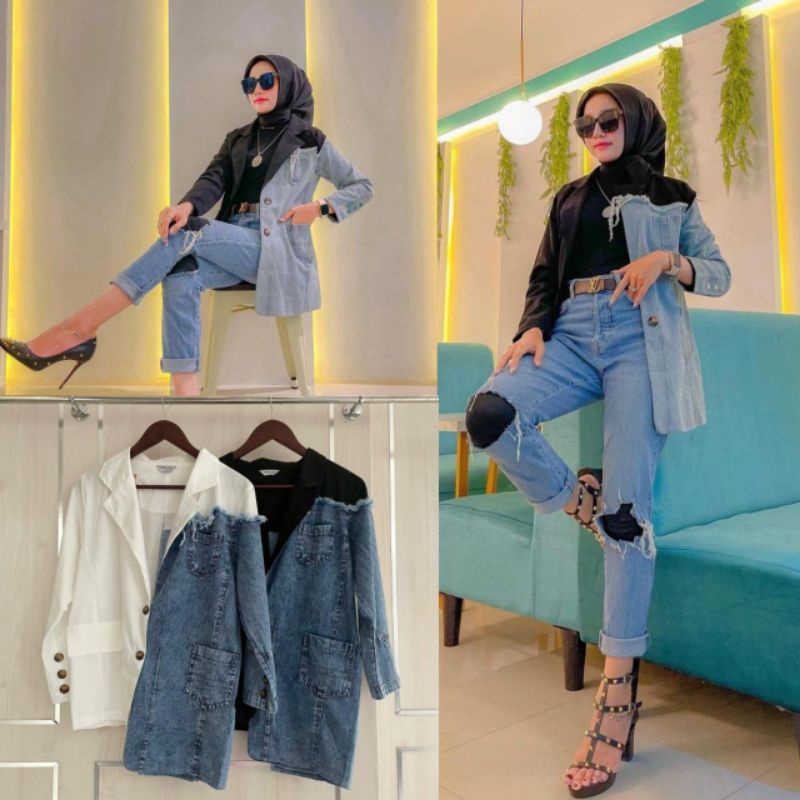 Blazer jeans mix katun import