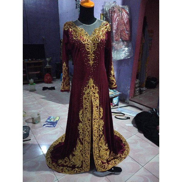 kebaya bludru pengantin/kebaya bludru ekor/kebaya bludru pengantin full payet