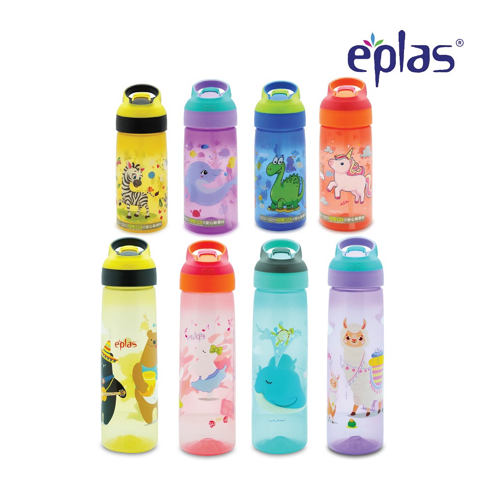 EPLAS Kids Cartoon Water Bottle With Straw and Handle, Botol Air Minum , 550ml , BPA Free EBSP-550