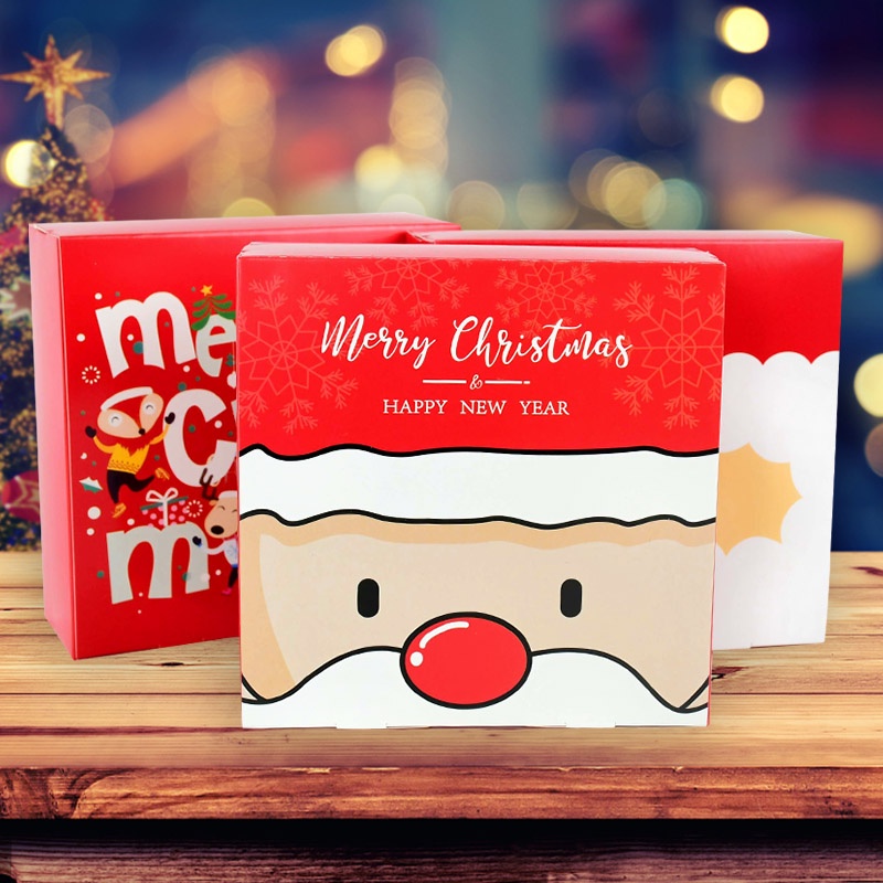 1pc Kotak Permen / Cokelat / Biskuit Bentuk Persegi Motif Kartun Santa Claus Untuk Hadiah Natal