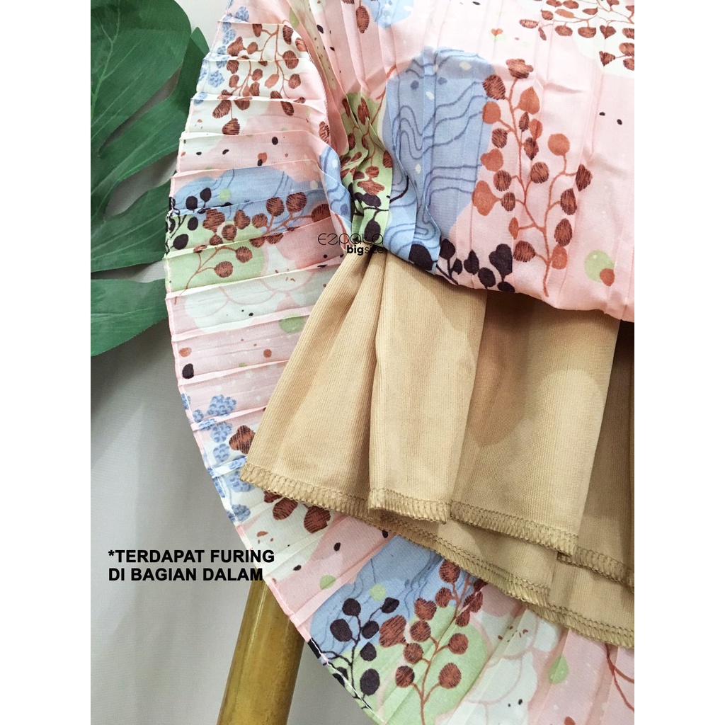 Ezpata Bawahan Wanita Remaja Rok Plisket Skirt Lipit Motif Bunga Floral Fit to XL Full karet Ada Furing Korean Style Kekinian