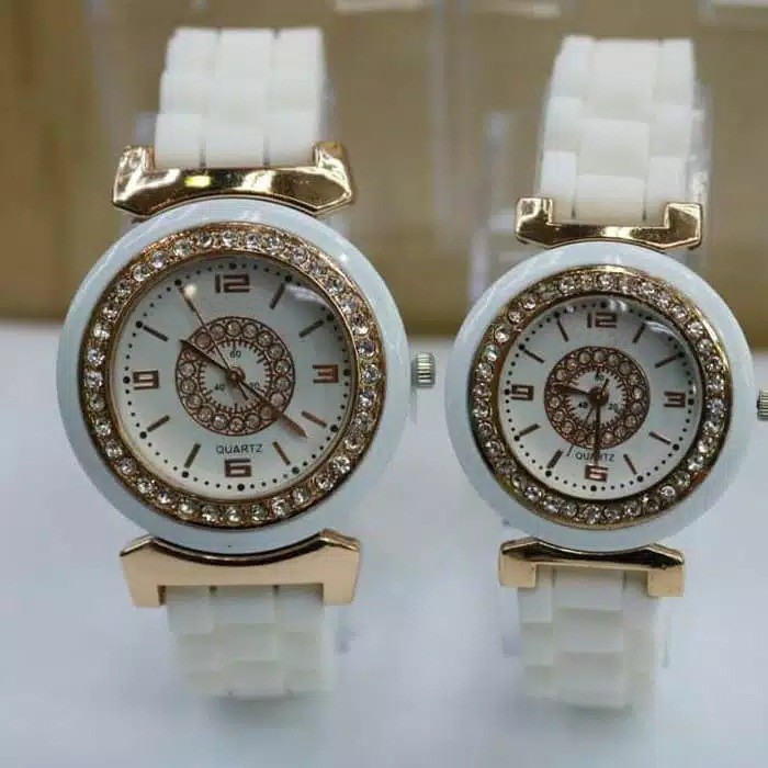 JAM TANGAN COUPLE RUBBER PERMATA BUNGA DAISY GROSIR IMPORT QUARTZ KOREA FASHION PRIA WANITA CC004