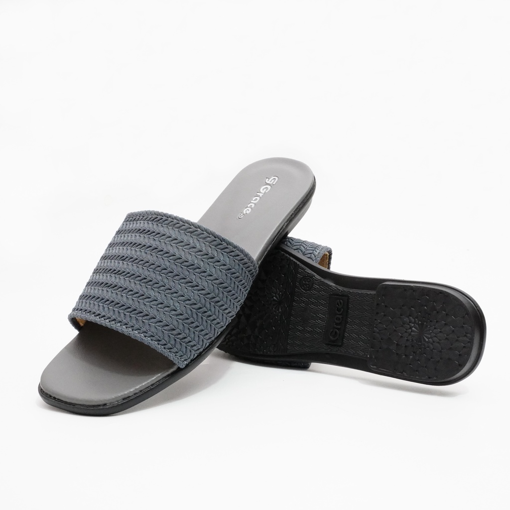 GRACE [MILEA SLOP] Sandal Rajut Selop Wanita/ Sendal Selop Kokop Rajut/ Sandal Tali Dixie Rajut-Abu