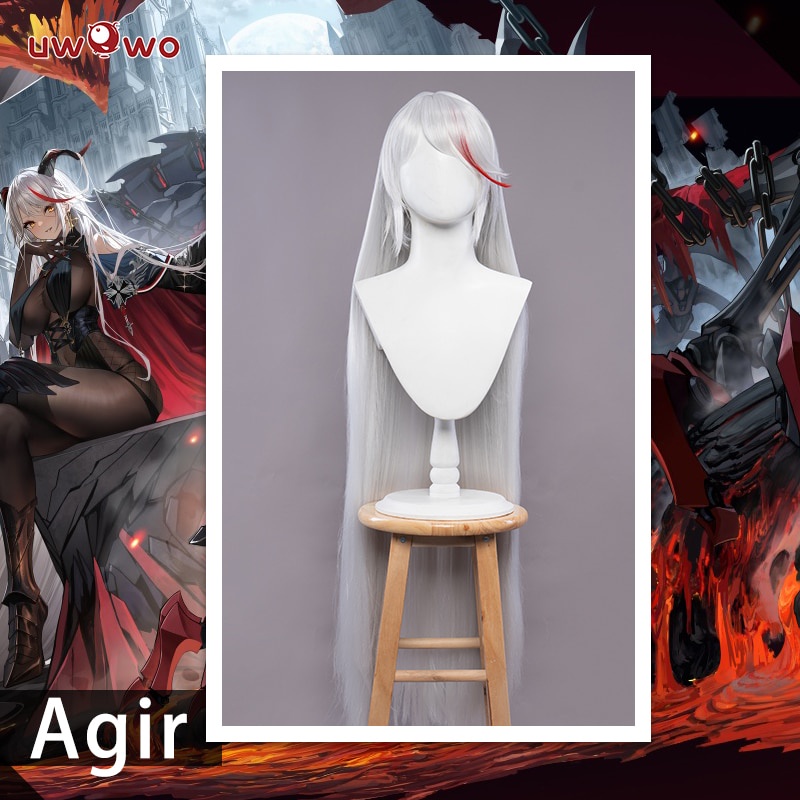 PREORDER UWOWO Game Azur Lane KMS Agir 18+ Cosplay Wig 110cm Silver Grey Heat Resistant