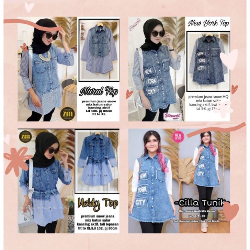 TUNIK JEANS WANITA KOMBINASI KATUN | TUNIK JEANS KEKINIAN