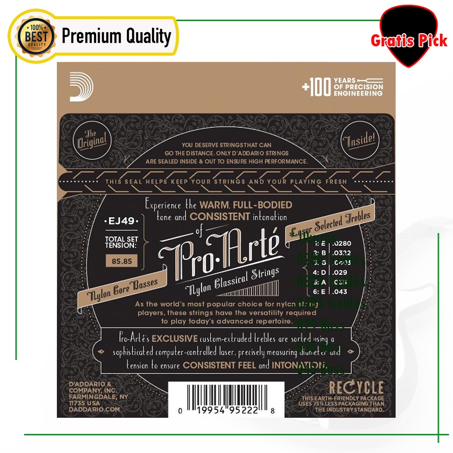 Senar Gitar Daddario Classic Black Nylon / Guitar - D'Addario Pro Arte EJ49