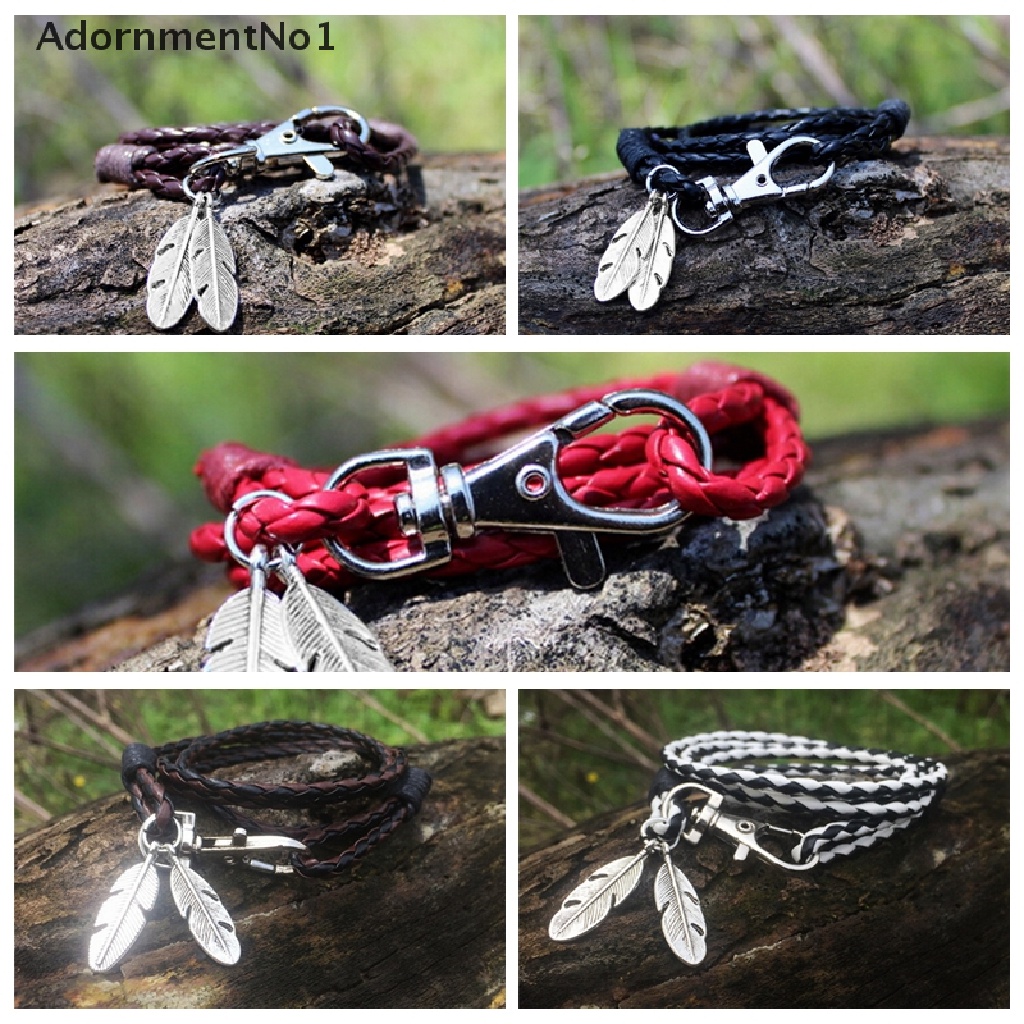 (AdornmentNo1) Gelang Tangan Kulit PU Motif Bulu Aksen Hollow Untuk Perhiasan Pria