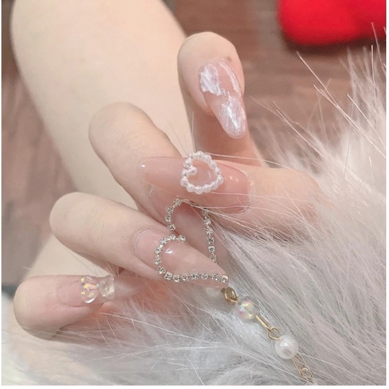 Kuku Palsu Pengantin 3D Free Lem Fake Nail Art Wedding Murah Premium Kuku MUA permata baris