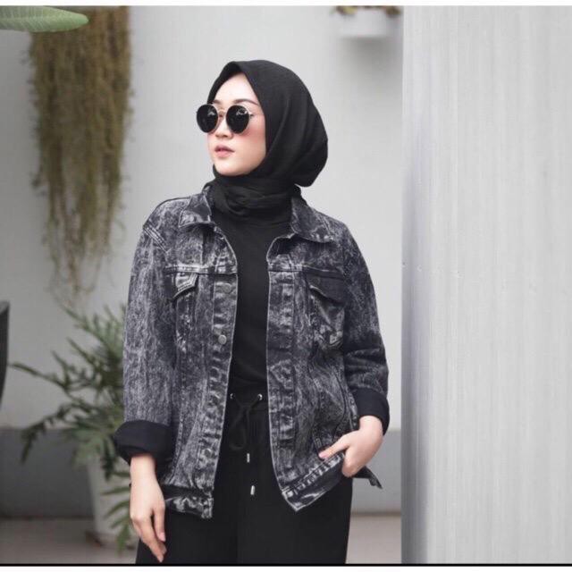 Jaket Crop Biondy Putih dan Mint I Jaket Jeans Trendy Korean Murah Premium-BIONDY SW HITAM
