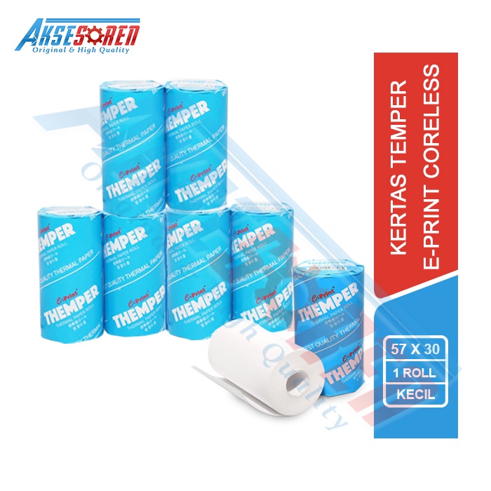

KERTAS THERMAL CORELESS E-PRINT [57 X 30 MM / 1 PCS] / THEMPER STRUK PEMBAYARAN KERTAS TERMAL / PAPER ROLL / KERTAS KASIR TERMAL / KERTAS BLUETOOTH STRUK BELANJAAN