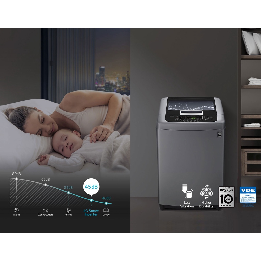 Lg T2108VSPCK Mesin Cuci 1 Tabung Front Loading Smart Inverter 200 Watt 8 Kg