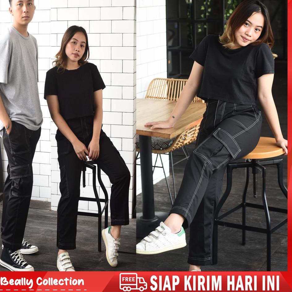 [PROMO WCQ43] CARGO LIST BLACK S-3XL CELANA CARGO PRIA WANITA CELANA CARGO JOGGER UNISEX Sale