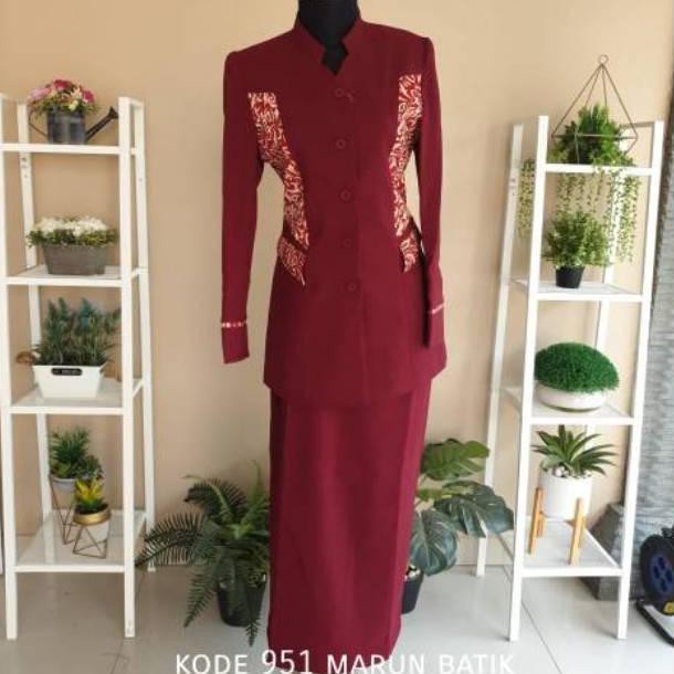 PALING DICARI NEW BATIK BLAZER MERAH MARUN BAJU KERJA KANTOR WANITA BANK GURU DOSEN JAS FORMAL CANTI