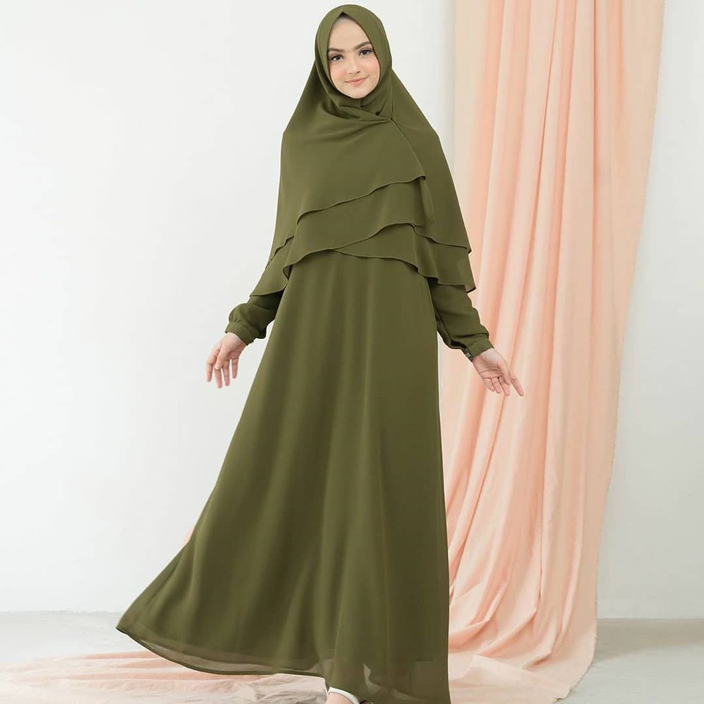 FABIYA SYAR'I Moscrepe (Free Hijab/Khimar) Gamis Muslim Baju Panjang Stelan Syari Polos