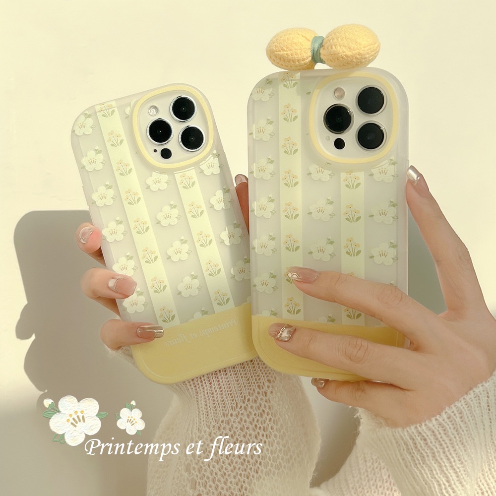 IPHONE Musim Panas Bergaris Bunga Kuning Gadis Simpul Busur Phone Case Cover Untuk Iphone7 8 PLUS X XR XS 11 12 13 14 MINI PRO MAX Se2020