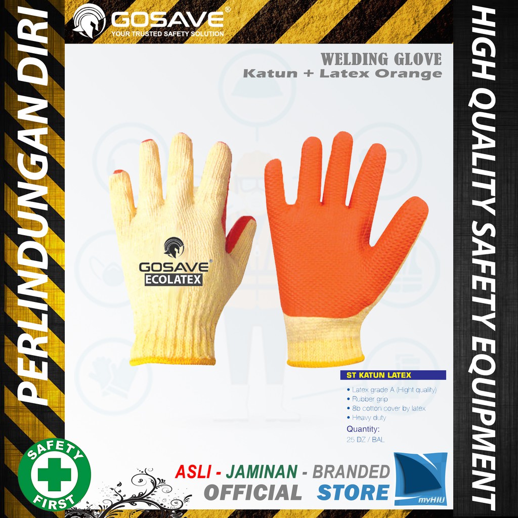 Sarung Tangan Kombinasi Katun 8 Benang LATEX ECO Kiri + Kanan / Cotton and Latex Glove GOSAVE