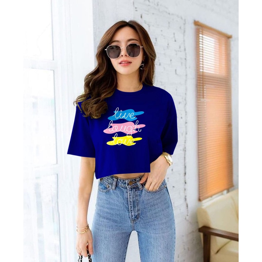 Flava_store - Crop Top Kaos Live Lough Love Murah Wanita