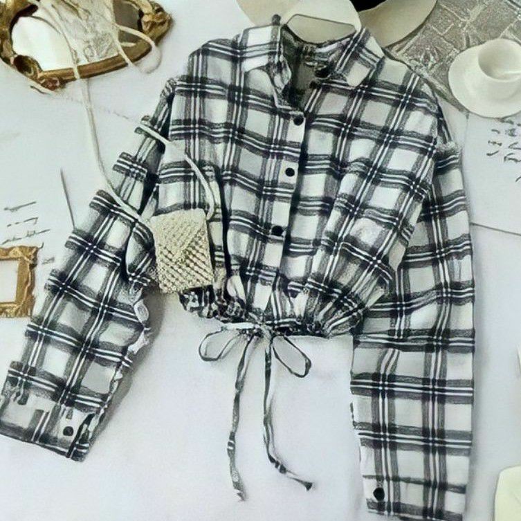 Plaid Shirt Kemeja Wanita lengan panjang crop blouse
