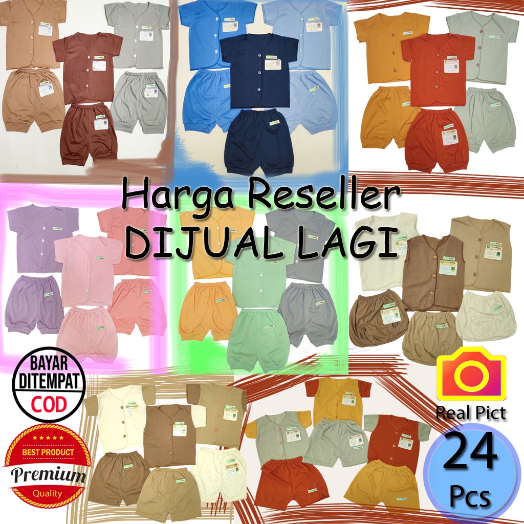 24 pcs Khusus Reseller Setelan Baju Bayi Lengkap Lusinan Pakaian Bayi Grosir Harga Reseller Dijual Lagi Paket Usaha Murah Ekonomis Celana Bayi Polos Warna