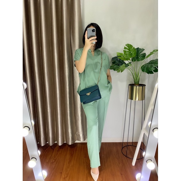 ONE SET TWILL PIYAMA SET TWILL/PAJAMAS/DAILY ONE SET/SETELAN / SETCEL / KEMEJA RAYON / RAYON TWILL-MINT TWILL