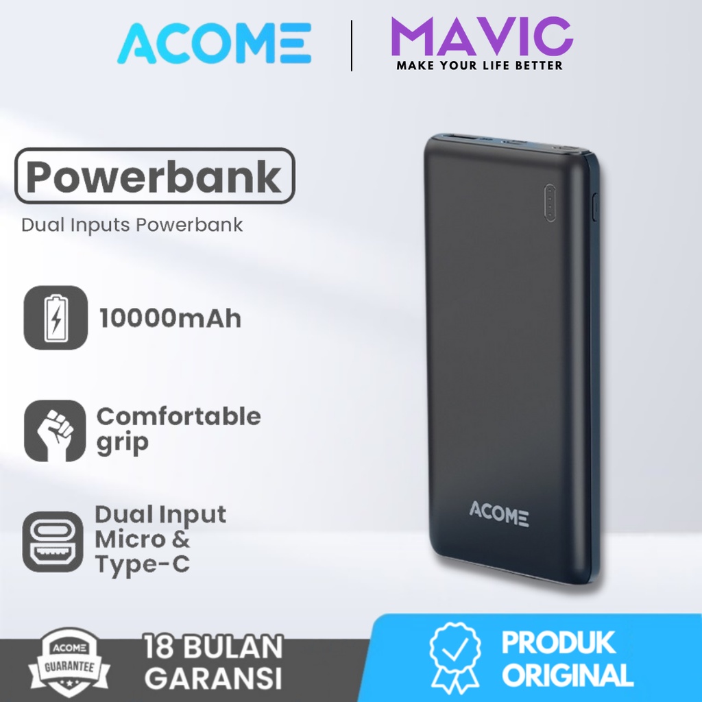 Jual Acome Power Bank Ap Mah A Dual Input Port Micro Type C Powerbank Garansi