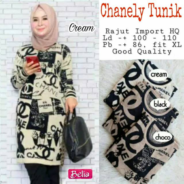 CHANEL TUNIK RAJUT, BAJU WANITA MURAH