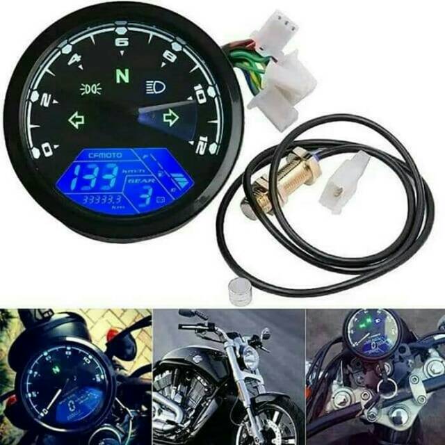 Spidometer Digital Speedometer Kilometer Custom Caferacer Japstyle Universal Semua Motor Amper Rpm
