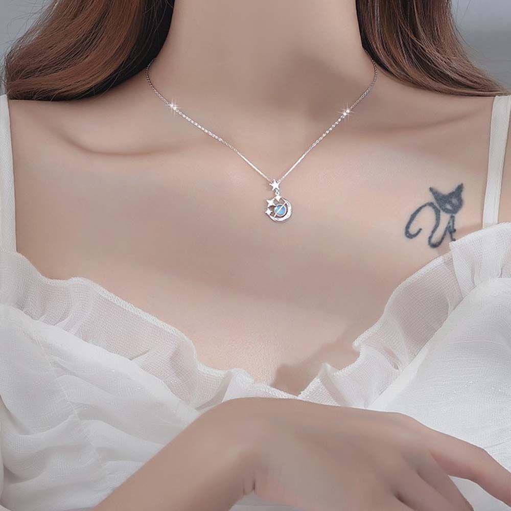 [Elegan] Kalung Wanita Fashion Temperamen Pesta Perhiasan Gadis Hadiah Pasangan Kalung Zirkon Planet Klavikula Rantai