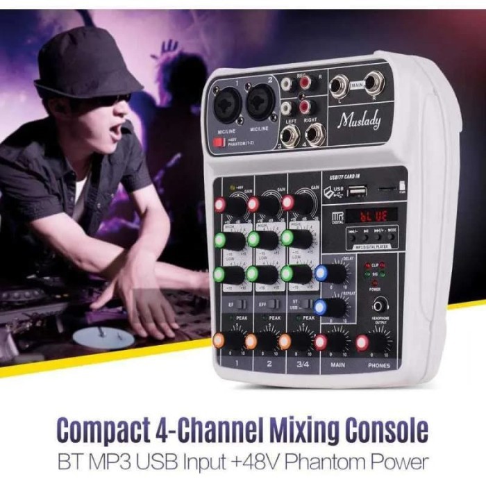 mixer 4 channel chanel audio mixing recording 48V phantom power mic