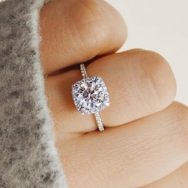 Cincin Lapis Perak 925 Wanita Persegi Zirkon Korea Perhiasan-4