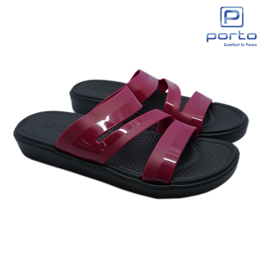 Porto - Sandal Wanita Sandal Rumah Sendal Wanita Casual 3027L (Sale!)-MAROON