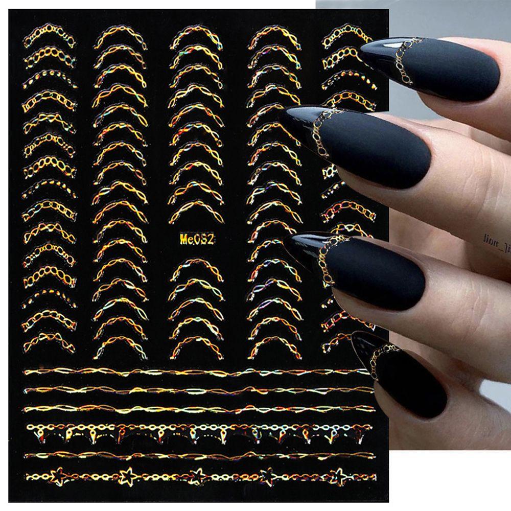 AUGUSTINA Agustin 3D Stiker Kuku Laser Fashion Gaya Perancis Glitter Nail Art Dekorasi Geometris Striping Tape