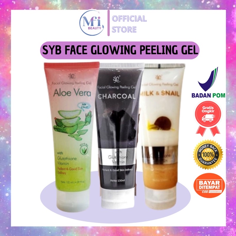 SYB FACIAL GLOWING PEELING GEL ALOE VERA CHARCOAL MILK &amp; SNAIL PEELING WAJAH ALOEVERA 130 ML