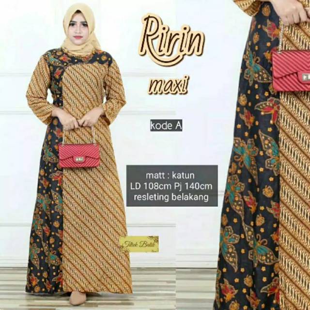 Gamis Ririn Maxi Kupu Dress Batik Muslim Modern Cantik buat Seragaman Kondangan Pergi Ngantor