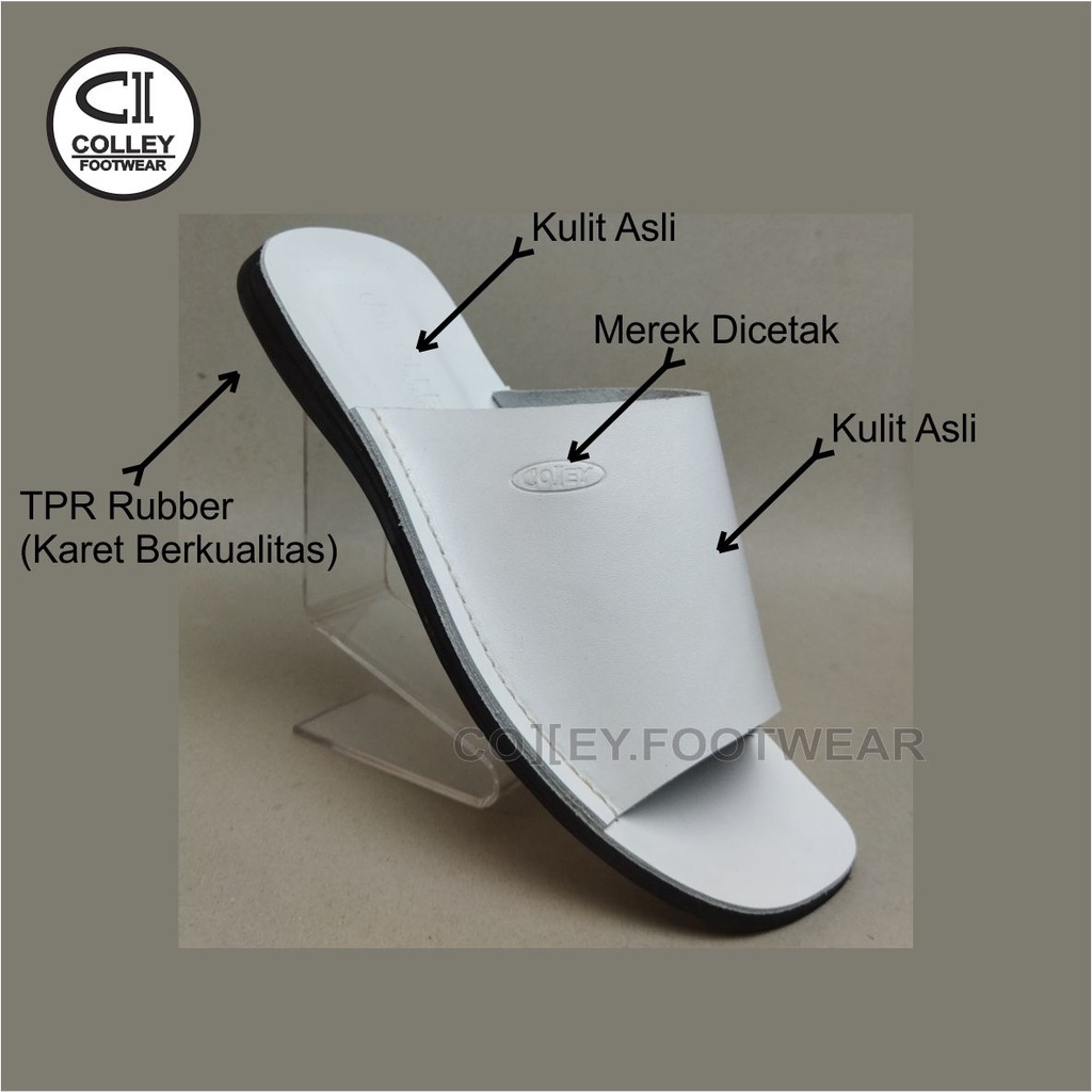 COD - SANDAL PUTIH FULL KULIT ASLI 100% / SANDAL KASUAL PRIA COLLEY / PUTIH CLY-SB1-040