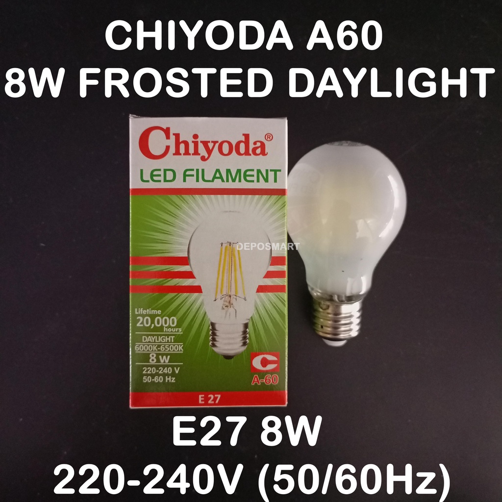LAMPU LED FILAMENT CHIYODA A60 FROSTED DAYLIGHT 8W E27 220V PUTIH