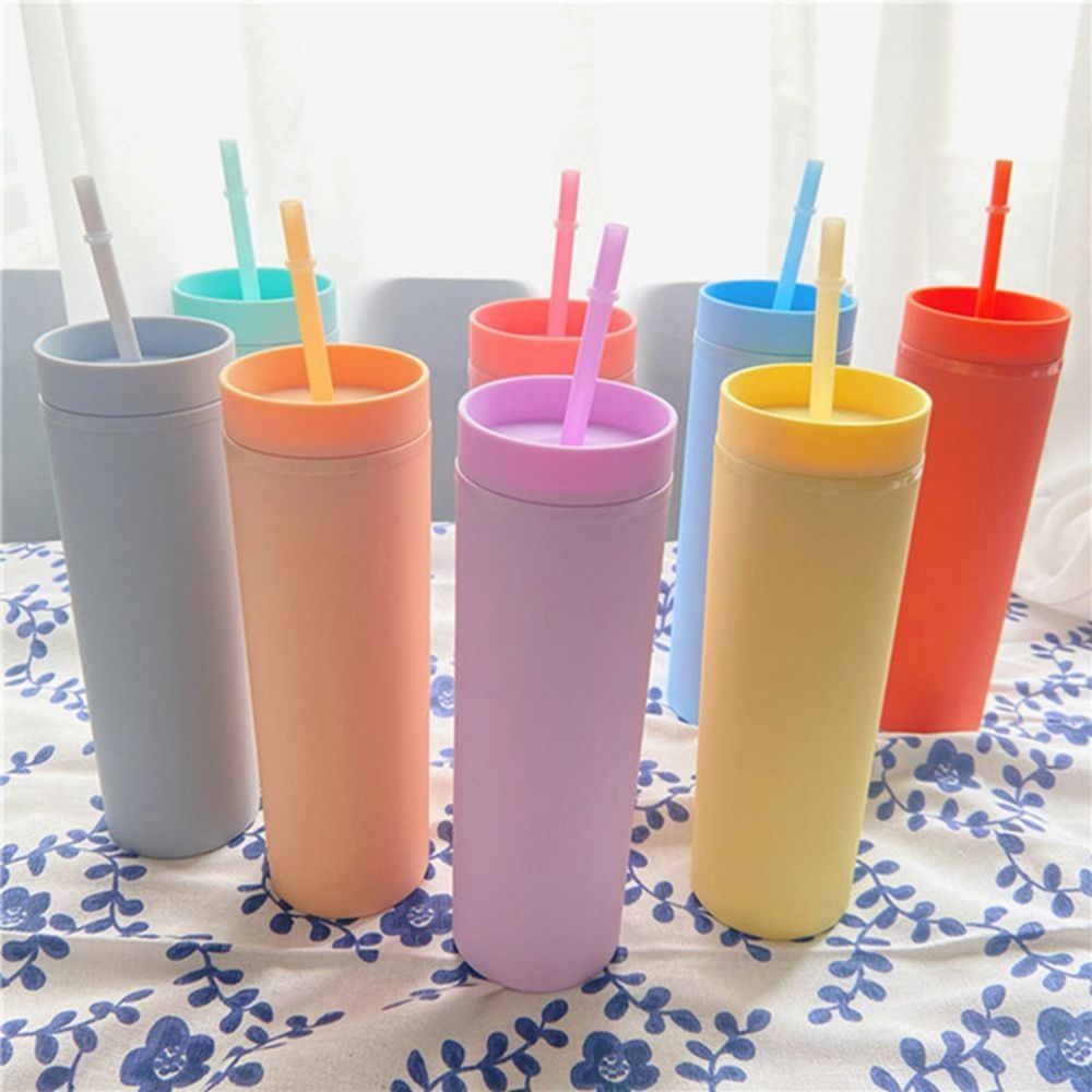 ELEGANT Portable Straw Cup Candy|Color Water Cup Water Bottle With Lid Plastic Pipette Straight Tube Large-capacity Double-layer Coffee Pot/Multicolor