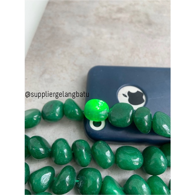 manik Batu alam Giok Burma 14 x 12mm bahan gelang kalung berserat akik