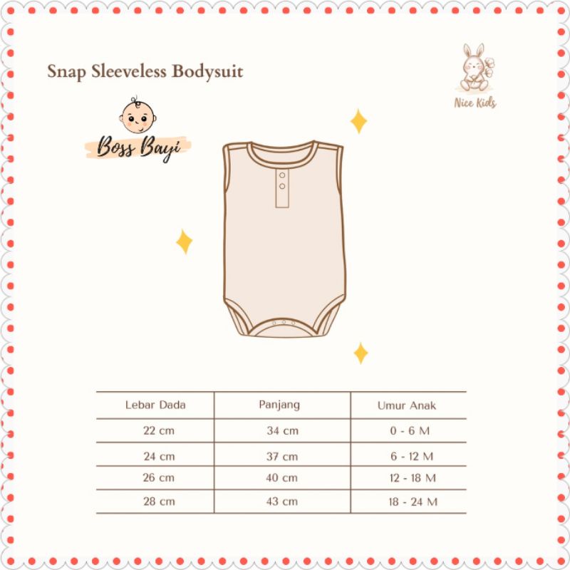 NICE KIDS - Sleeveless Snap Bodysuit / Jumper Kutung / Jumper Tanpa Lengan Bayi Anak