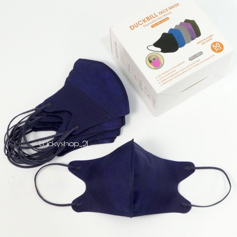 MASKER DUCKBILL HIJAB EARLOOP 3PLY /DUCKBILL HIJAB KEREN GARIS/DUCKBILL EARLOOP-Navy Earloop